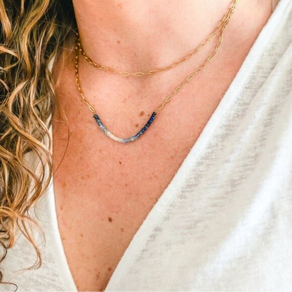 Gorgeous Sapphire Necklace Blue Ombre Sapphire Beaded Necklace Non-tarnish Gold - Picture 13 of 14